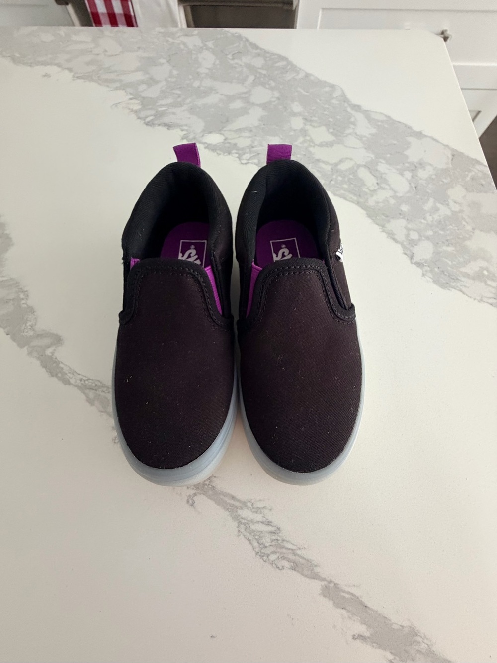 Vans Kids Black Slip-On Sneakers with Purple Accents